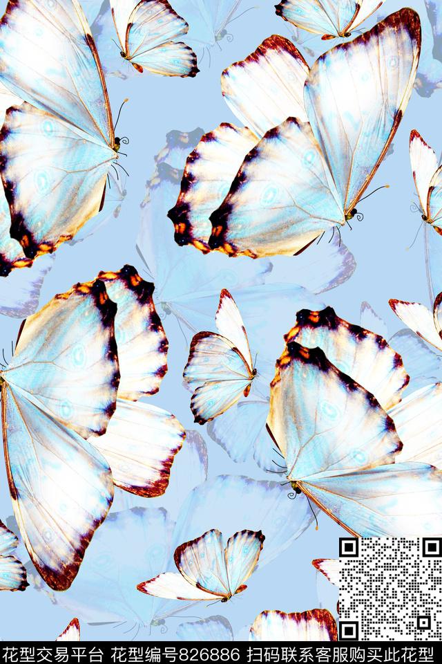 蝴蝶清新浪漫风格蝴蝶图案时尚女装数码印花华亿平台下载（图片编号: 826886） - 瓦栏（Walan）