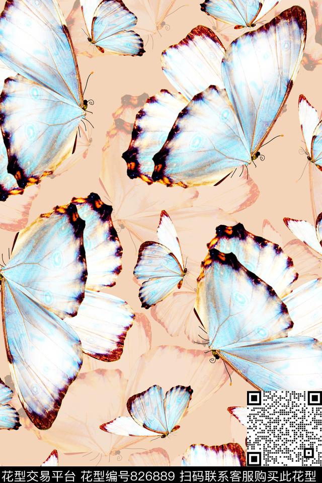 蝴蝶清新浪漫风格蝴蝶图案时尚女装数码印花华亿平台下载（图片编号: 826889） - 瓦栏（Walan）