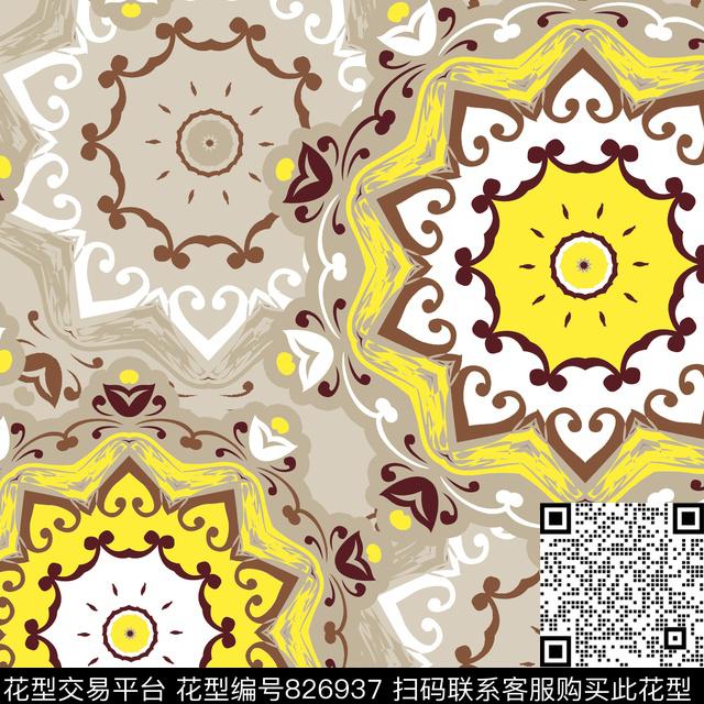 抽象太阳花佩斯利传统印花华亿平台下载（图片编号: 826937） - 瓦栏（Walan）