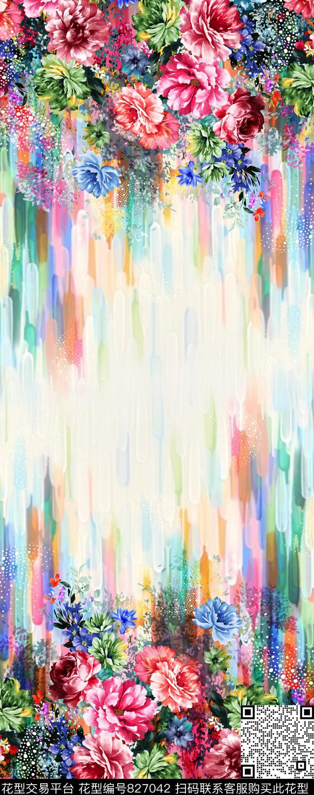 花卉渐变定位数码印花华亿平台下载（图片编号: 827042） - 瓦栏（Walan）