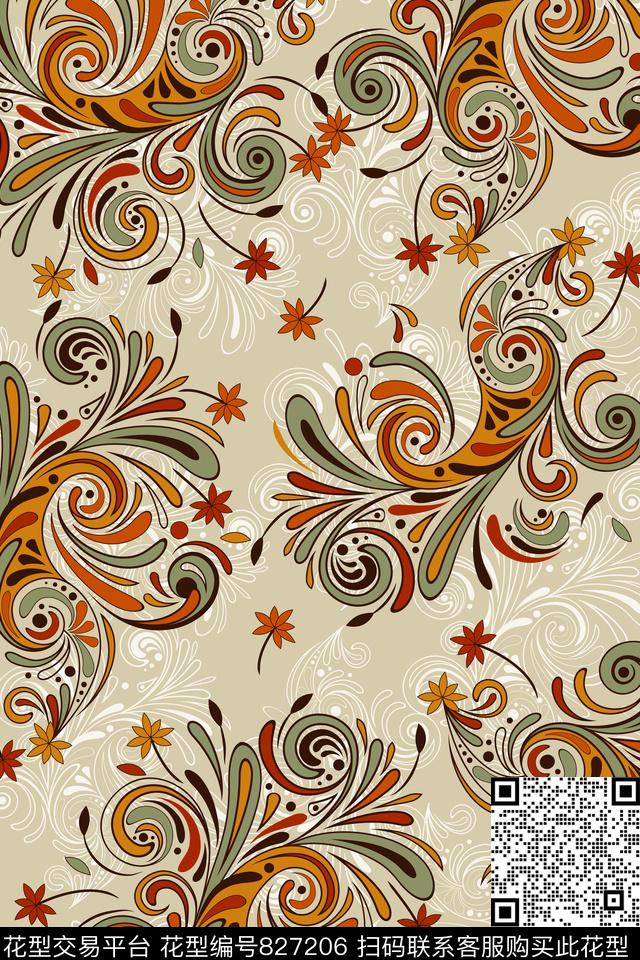 抽象大花花朵传统印花华亿平台下载（图片编号: 827206） - 瓦栏（Walan）