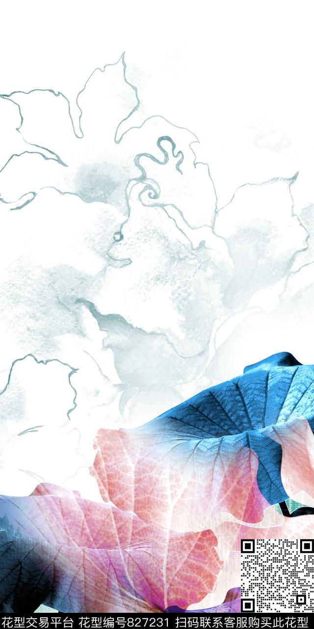 晕染花卉肌理数码印花华亿平台下载（图片编号: 827231） - 瓦栏（Walan）