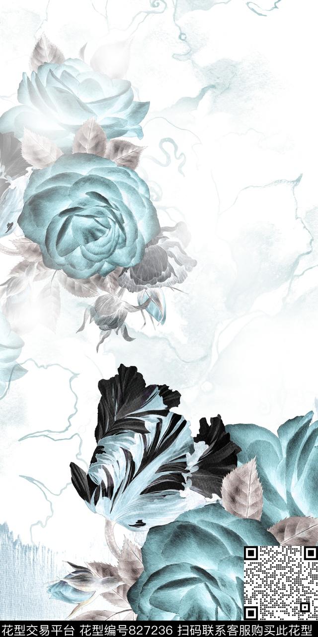 晕染花卉肌理数码印花华亿平台下载（图片编号: 827236） - 瓦栏（Walan）
