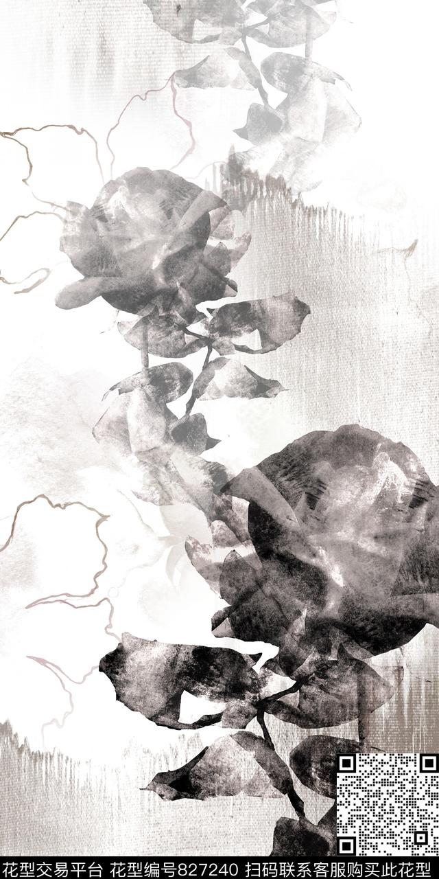 晕染花卉肌理数码印花华亿平台下载（图片编号: 827240） - 瓦栏（Walan）