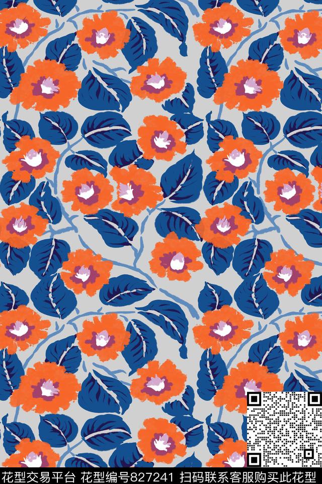 艺术花卉春夏女装手绘肌理传统印花华亿平台下载（图片编号: 827241） - 瓦栏（Walan）