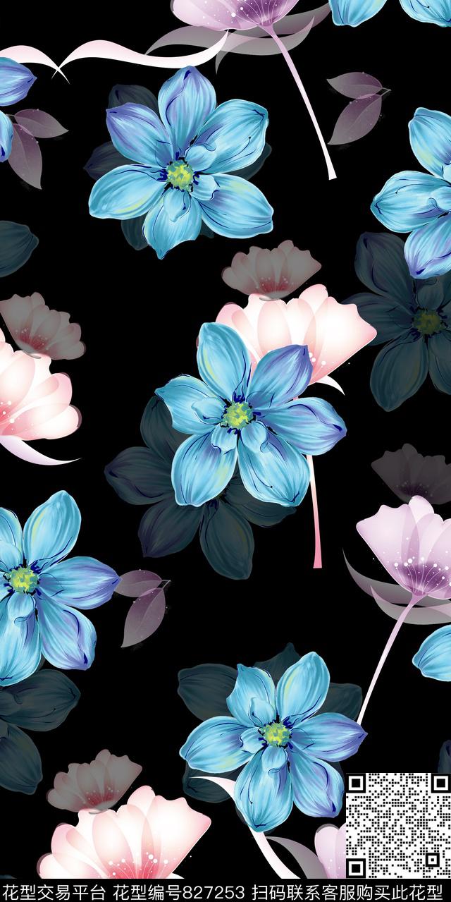 花朵花卉牵牛花数码印花华亿平台下载（图片编号: 827253） - 瓦栏（Walan）