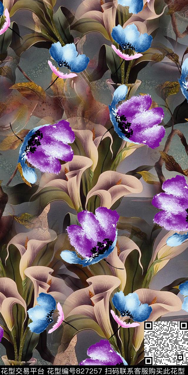 花卉数码印花华亿平台下载（图片编号: 827257） - 瓦栏（Walan）