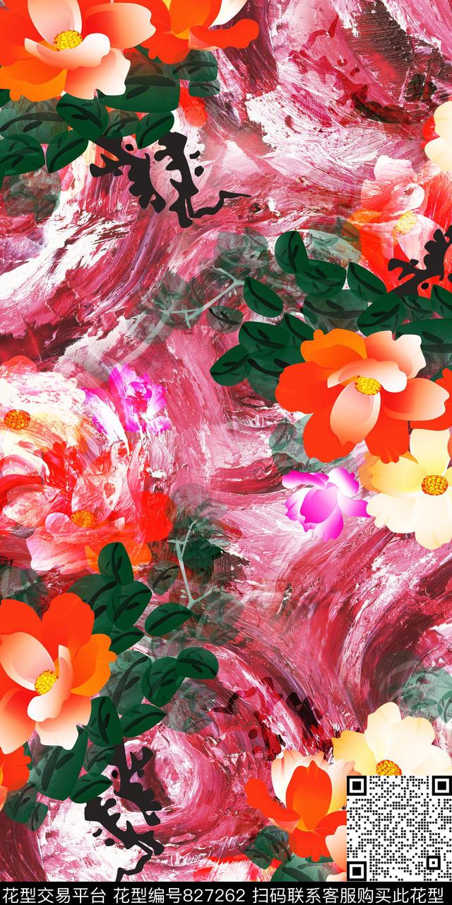 花卉花朵牡丹花数码印花华亿平台下载（图片编号: 827262） - 瓦栏（Walan）