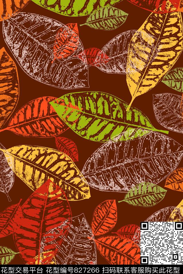 叶子色彩大叶子传统印花华亿平台下载（图片编号: 827266） - 瓦栏（Walan）