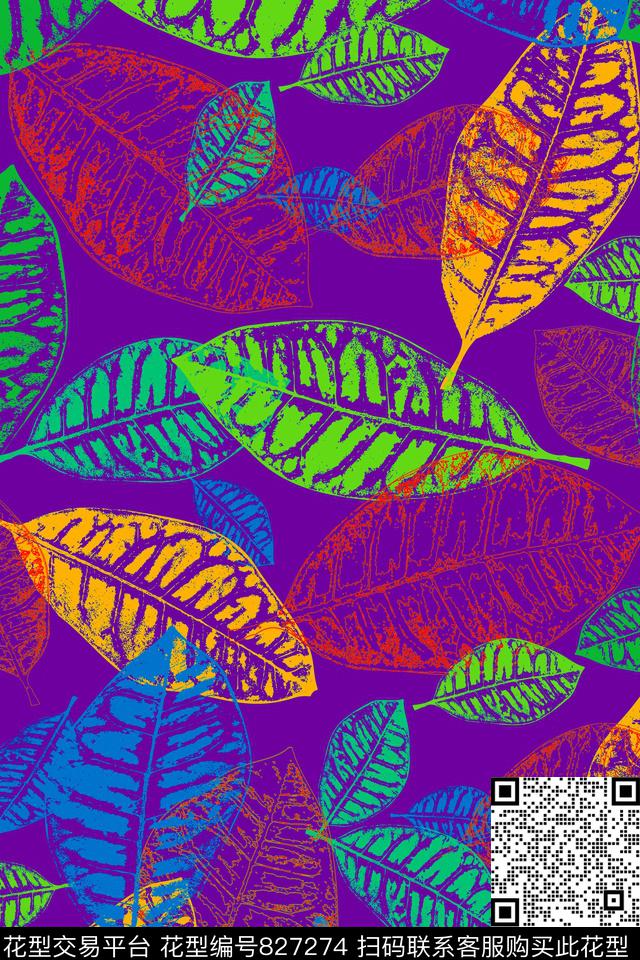 叶子色彩大叶子传统印花华亿平台下载（图片编号: 827274） - 瓦栏（Walan）