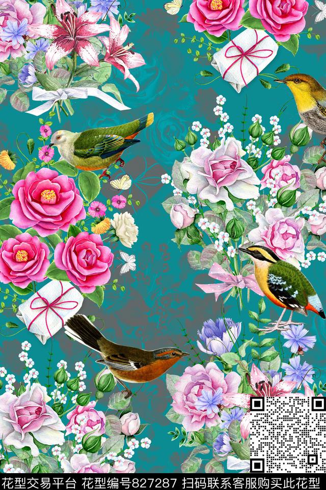 时尚手绘花卉数码印花华亿平台下载（图片编号: 827287） - 瓦栏（Walan）