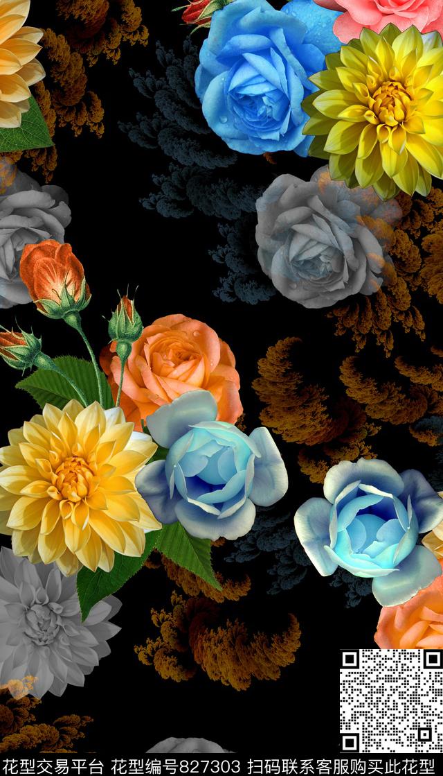 真花花卉大牌数码印花华亿平台下载（图片编号: 827303） - 瓦栏（Walan）