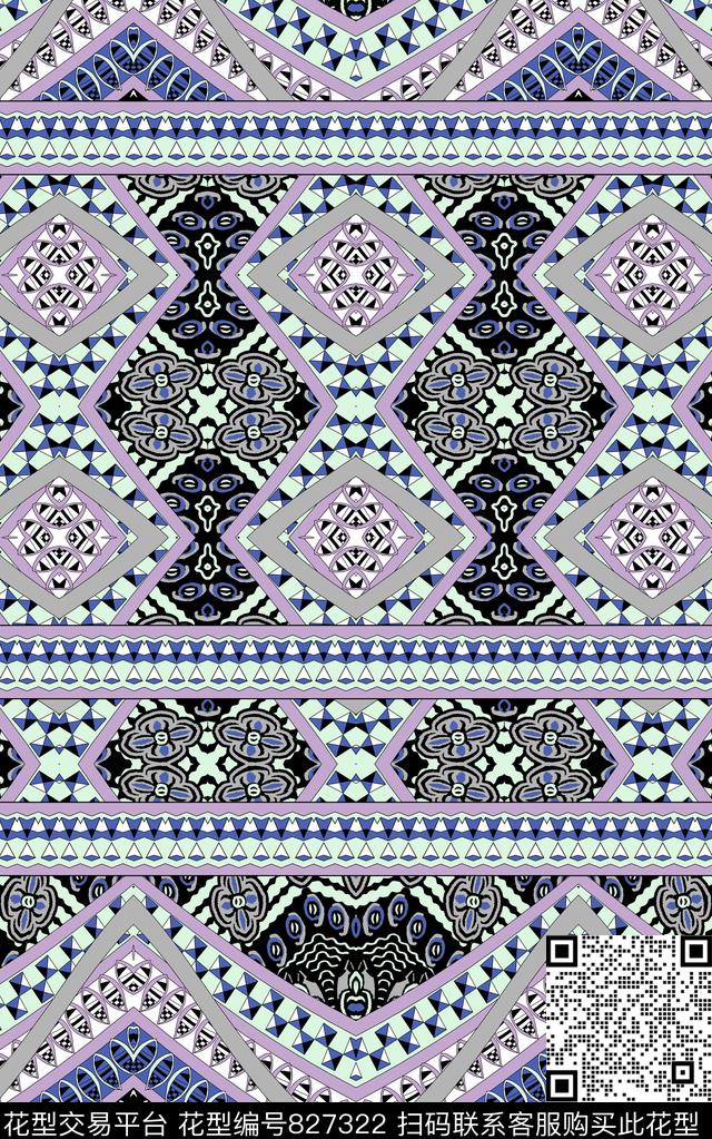 民族风几何格子传统印花华亿平台下载（图片编号: 827322） - 瓦栏（Walan）