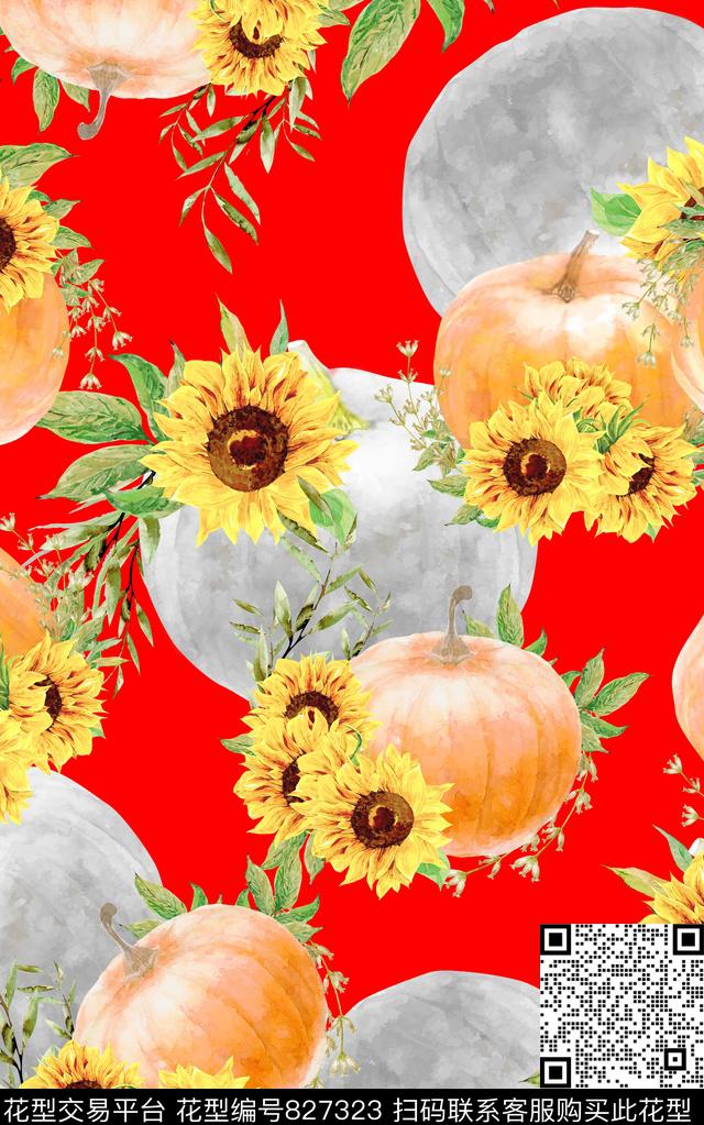 向日葵大花水彩数码印花华亿平台下载（图片编号: 827323） - 瓦栏（Walan）