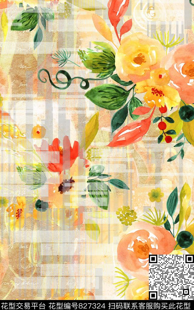 花卉纹理水彩花数码印花华亿平台下载（图片编号: 827324） - 瓦栏（Walan）