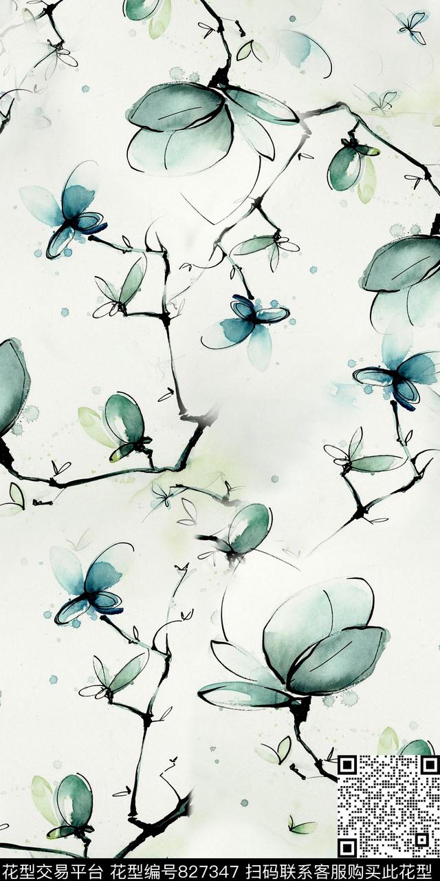 花朵数码水墨数码印花华亿平台下载（图片编号: 827347） - 瓦栏（Walan）