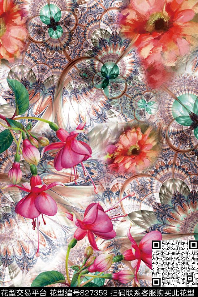 肌理花卉藤条数码印花华亿平台下载（图片编号: 827359） - 瓦栏（Walan）