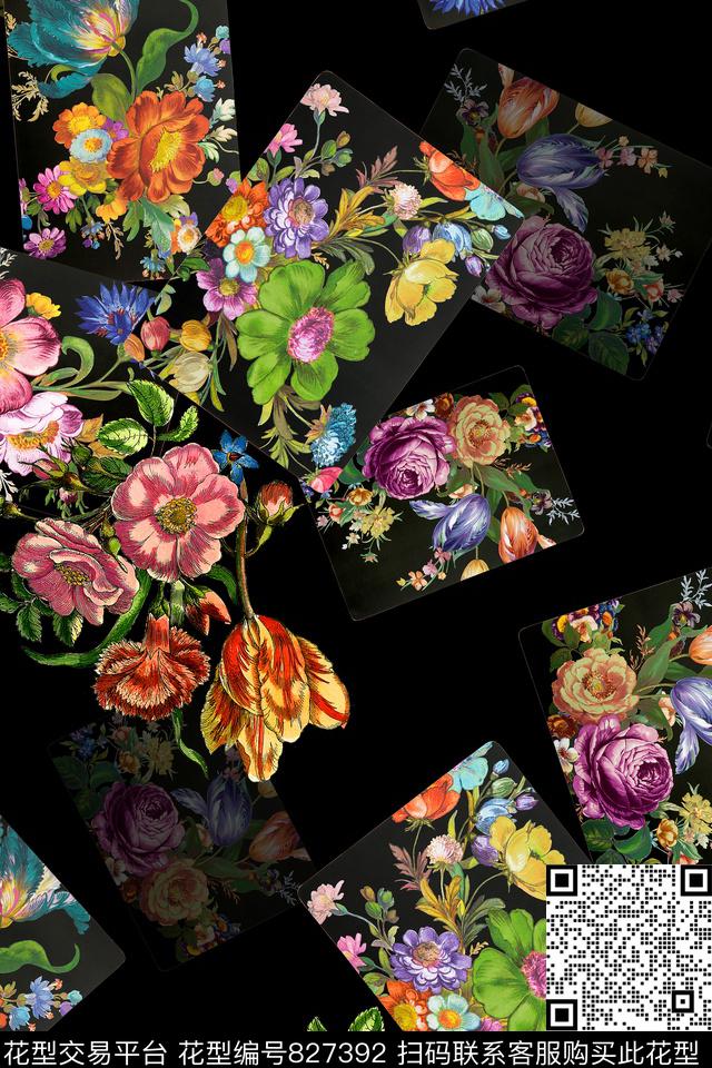 花卉油画几何数码印花华亿平台下载（图片编号: 827392） - 瓦栏（Walan）