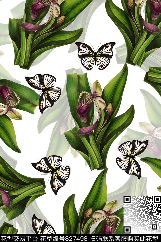 手绘蝴蝶蝴蝶花卉数码印花华亿平台下载（图片编号: 827498） - 瓦栏（Walan）