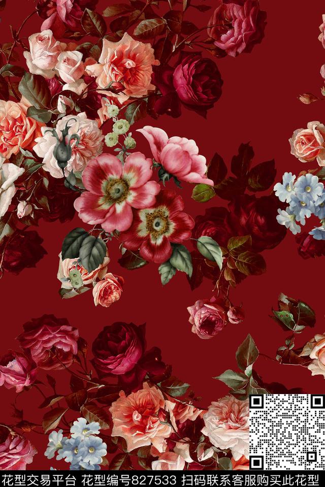 油画花卉中老年数码印花华亿平台下载（图片编号: 827533） - 瓦栏（Walan）