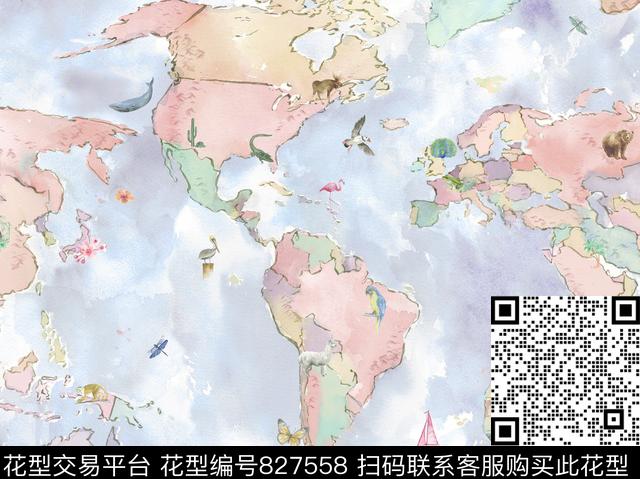 工笔画云纹地图数码印花华亿平台下载（图片编号: 827558） - 瓦栏（Walan）