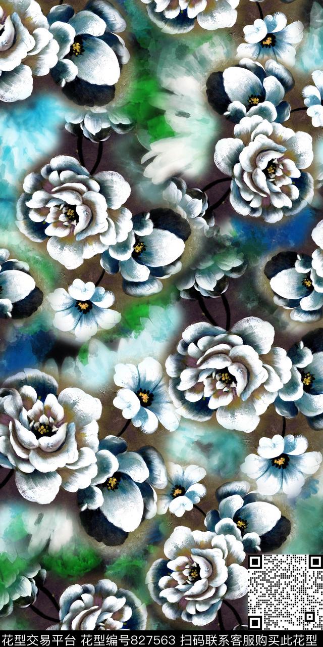 水彩花卉数码数码印花华亿平台下载（图片编号: 827563） - 瓦栏（Walan）