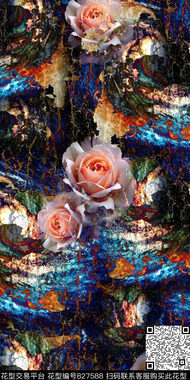 花卉抽象几何数码印花华亿平台下载（图片编号: 827588） - 瓦栏（Walan）