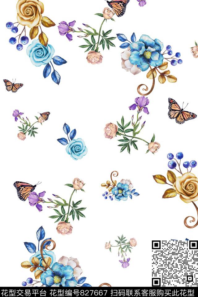 碎花花卉简约数码印花华亿平台下载（图片编号: 827667） - 瓦栏（Walan）