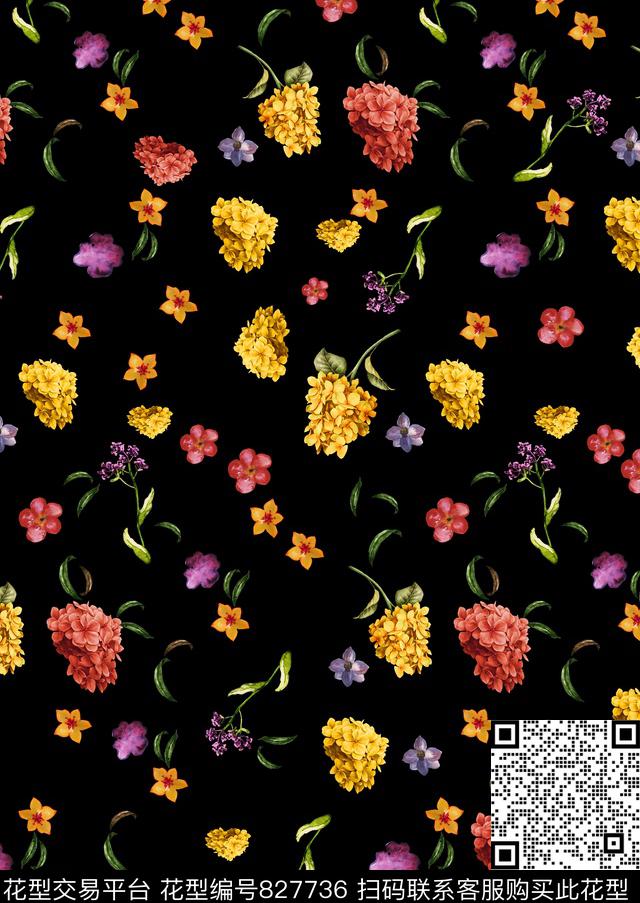 手绘小碎花花卉数码印花华亿平台下载（图片编号: 827736） - 瓦栏（Walan）
