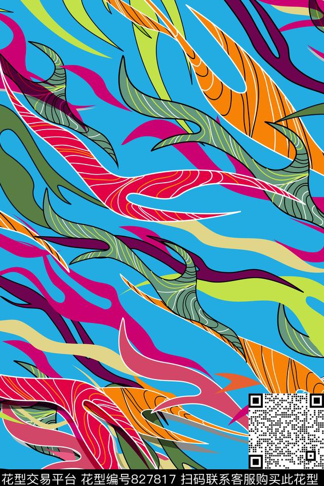 抽象流线色彩传统印花华亿平台下载（图片编号: 827817） - 瓦栏（Walan）