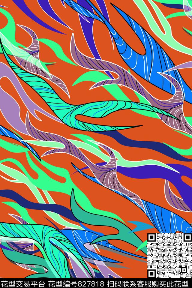 抽象流线色彩传统印花华亿平台下载（图片编号: 827818） - 瓦栏（Walan）