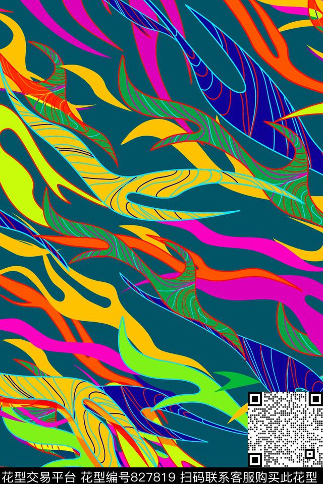 抽象流线色彩传统印花华亿平台下载（图片编号: 827819） - 瓦栏（Walan）