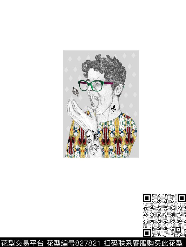 欧式时尚人物数码印花华亿平台下载（图片编号: 827821） - 瓦栏（Walan）