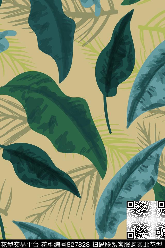 叶子树叶色彩传统印花华亿平台下载（图片编号: 827828） - 瓦栏（Walan）