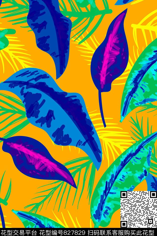 叶子树叶色彩传统印花华亿平台下载（图片编号: 827829） - 瓦栏（Walan）