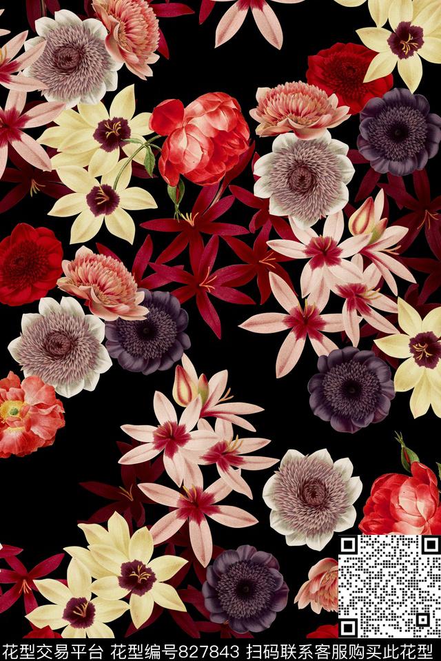 复古花卉中老年数码印花华亿平台下载（图片编号: 827843） - 瓦栏（Walan）