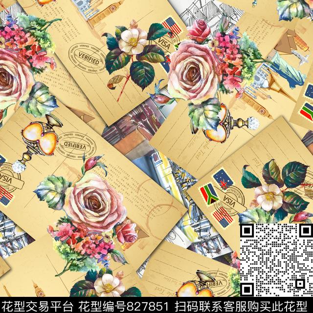 欧式田园信封数码印花华亿平台下载（图片编号: 827851） - 瓦栏（Walan）