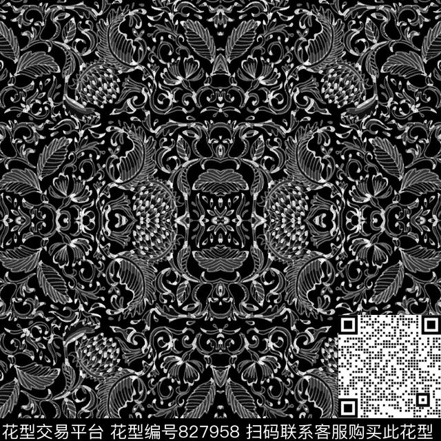 黑白花纹理男装传统印花华亿平台下载（图片编号: 827958） - 瓦栏（Walan）