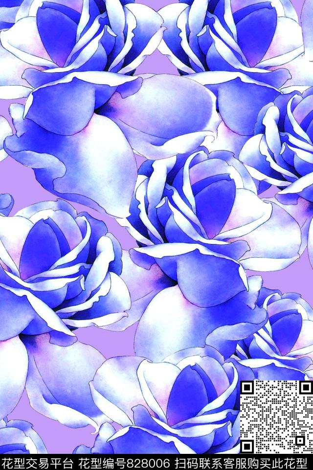 花卉玫瑰花朵数码印花华亿平台下载（图片编号: 828006） - 瓦栏（Walan）