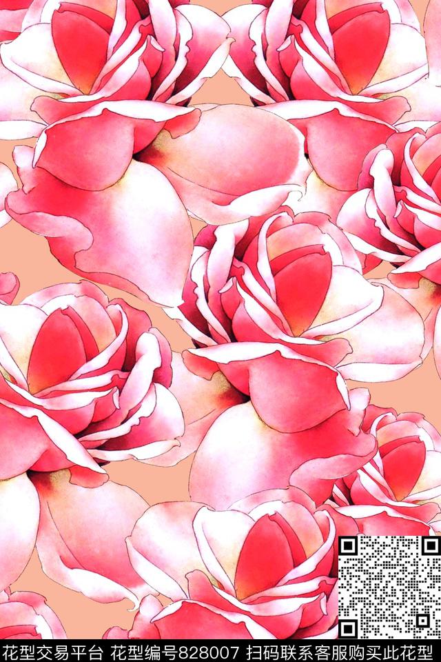花卉玫瑰花朵数码印花华亿平台下载（图片编号: 828007） - 瓦栏（Walan）