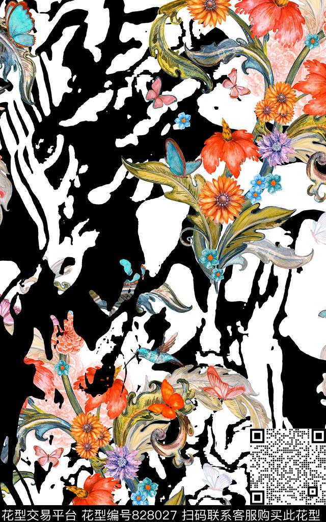 动物纹花卉民族风数码印花华亿平台下载（图片编号: 828027） - 瓦栏（Walan）