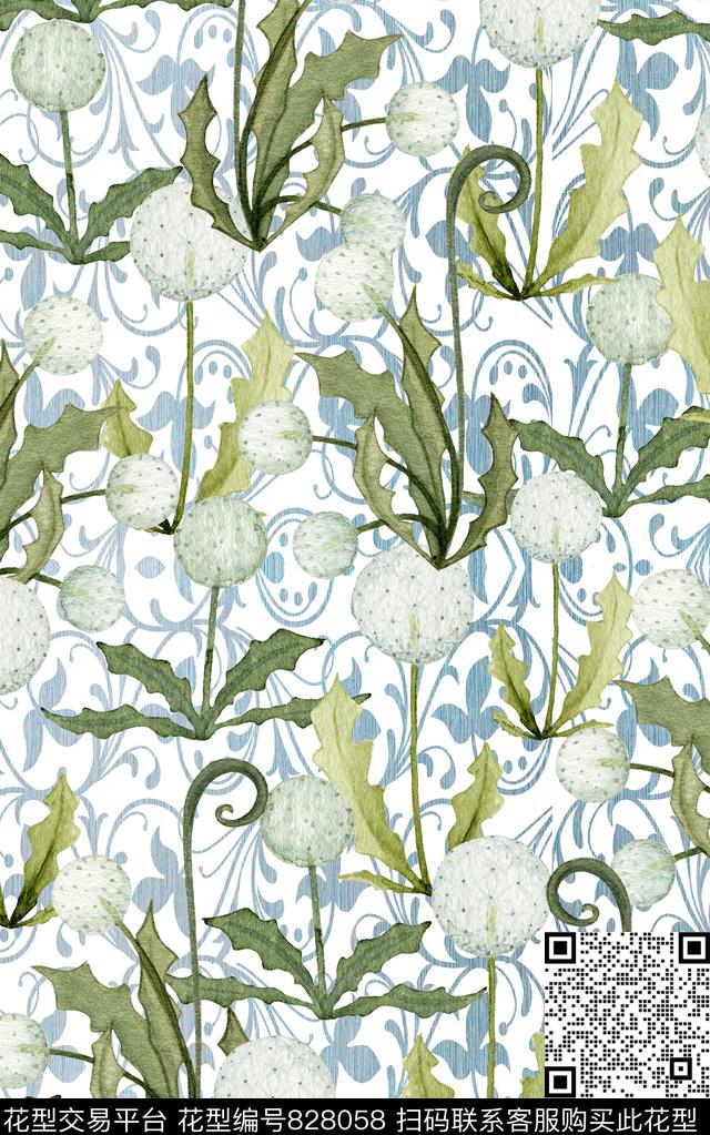 蒲公英水彩手绘数码印花华亿平台下载（图片编号: 828058） - 瓦栏（Walan）