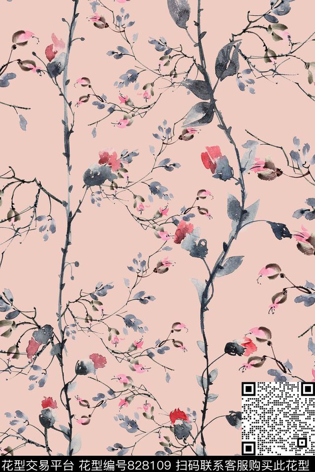 水墨香云纱清爽数码印花华亿平台下载（图片编号: 828109） - 瓦栏（Walan）