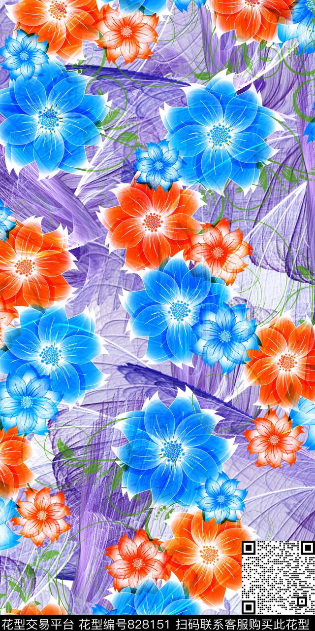 兰花玫瑰小碎花数码印花华亿平台下载（图片编号: 828151） - 瓦栏（Walan）