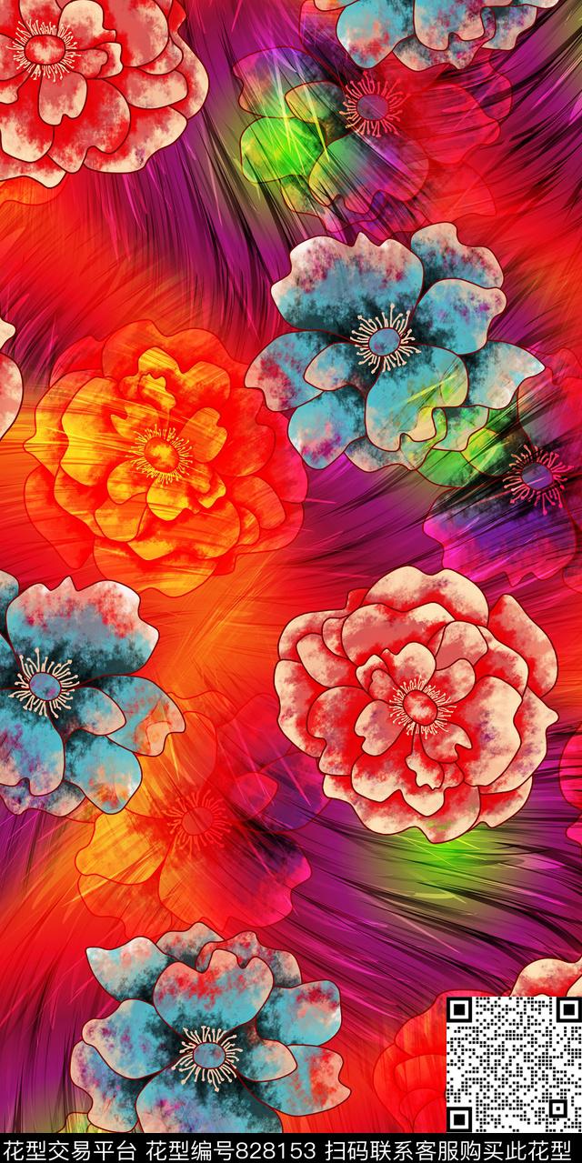 小碎花兰花牡丹数码印花华亿平台下载（图片编号: 828153） - 瓦栏（Walan）