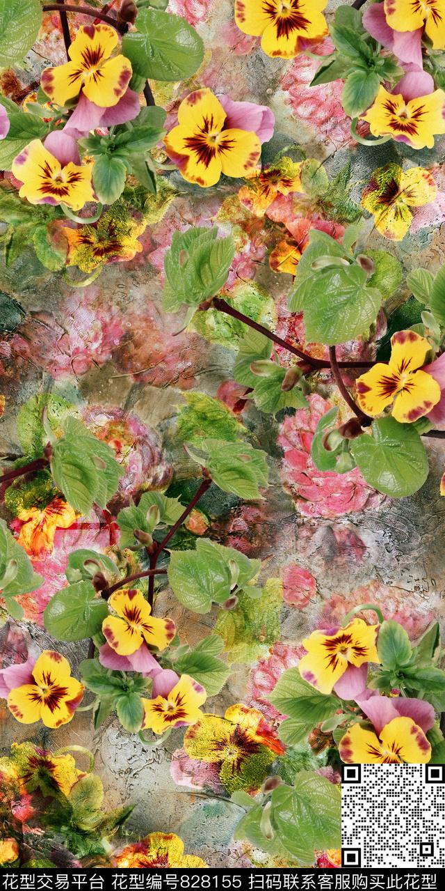 康乃馨乱花花朵数码印花华亿平台下载（图片编号: 828155） - 瓦栏（Walan）