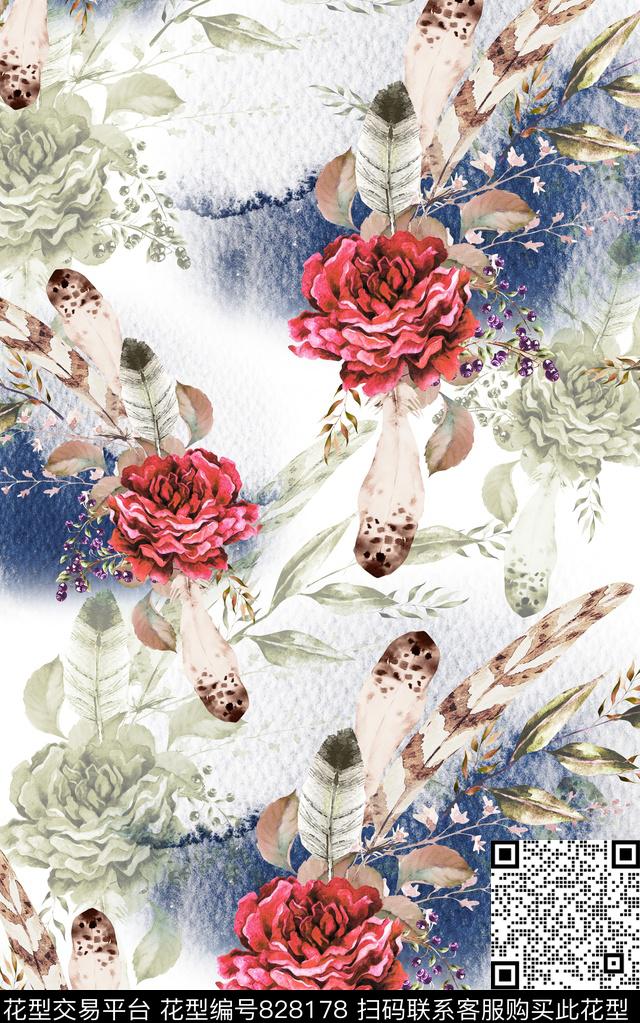 花卉水彩花大花数码印花华亿平台下载（图片编号: 828178） - 瓦栏（Walan）