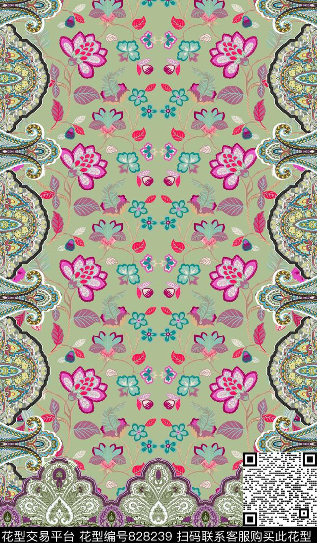 民族风花卉欧式花纹数码印花华亿平台下载（图片编号: 828239） - 瓦栏（Walan）