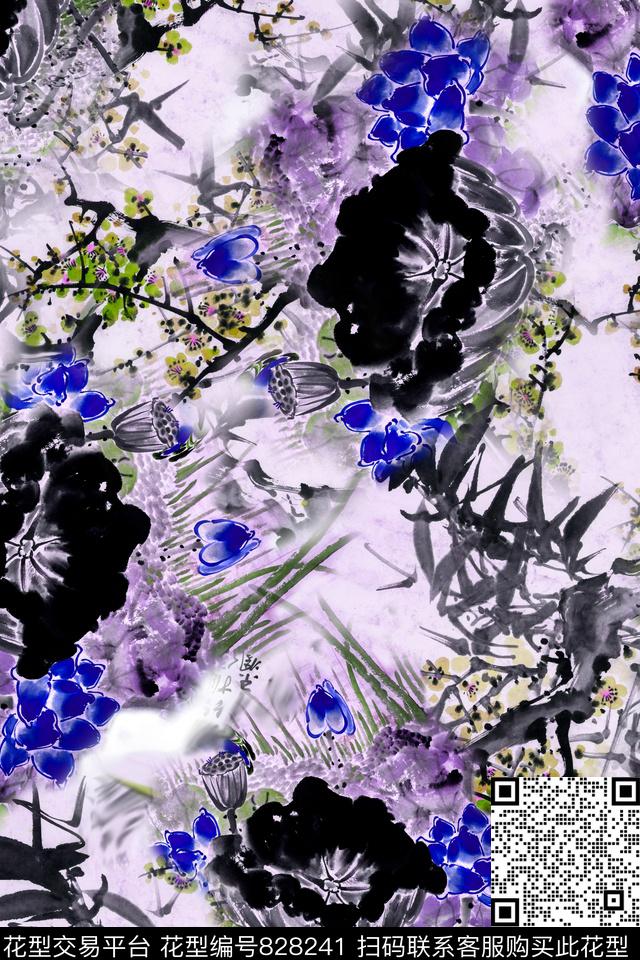 梅花中国风国画数码印花华亿平台下载（图片编号: 828241） - 瓦栏（Walan）