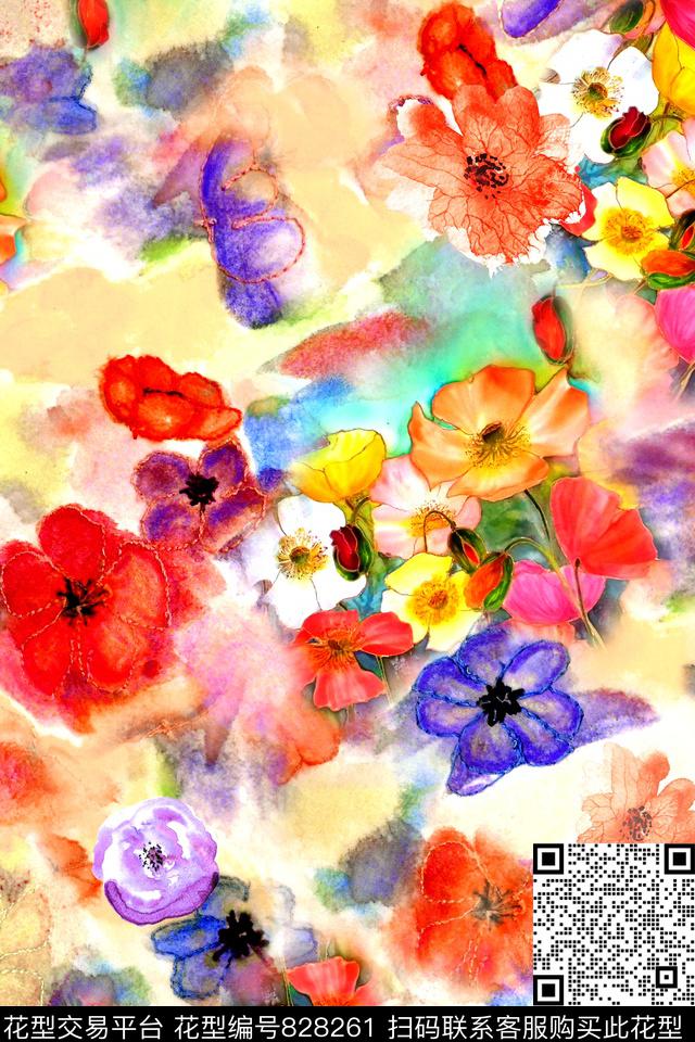 水彩花卉碎花数码印花华亿平台下载（图片编号: 828261） - 瓦栏（Walan）